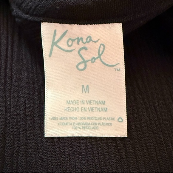 Kona Sol Black Swim Cover-Up palm leaf sheer maxi length - Picture 5 of 11